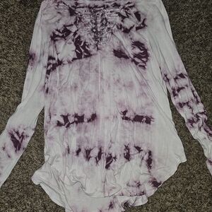 American Eagle Outfitters Lavender Tie-Dye V-Neck Sweater